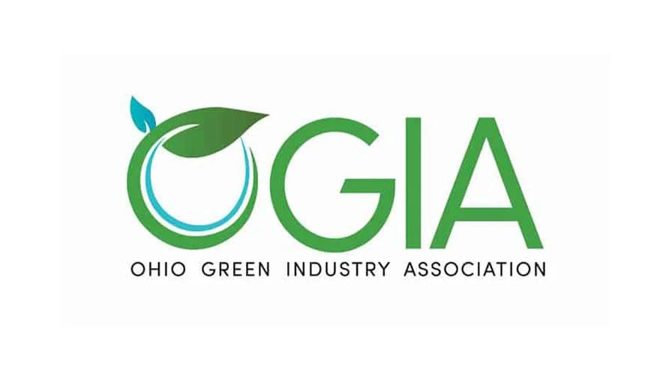 A logo reads OGIA in green capital letters. The O has a green leaf on it. Underneath reads Ohio Green Industry Association in black capital letters.